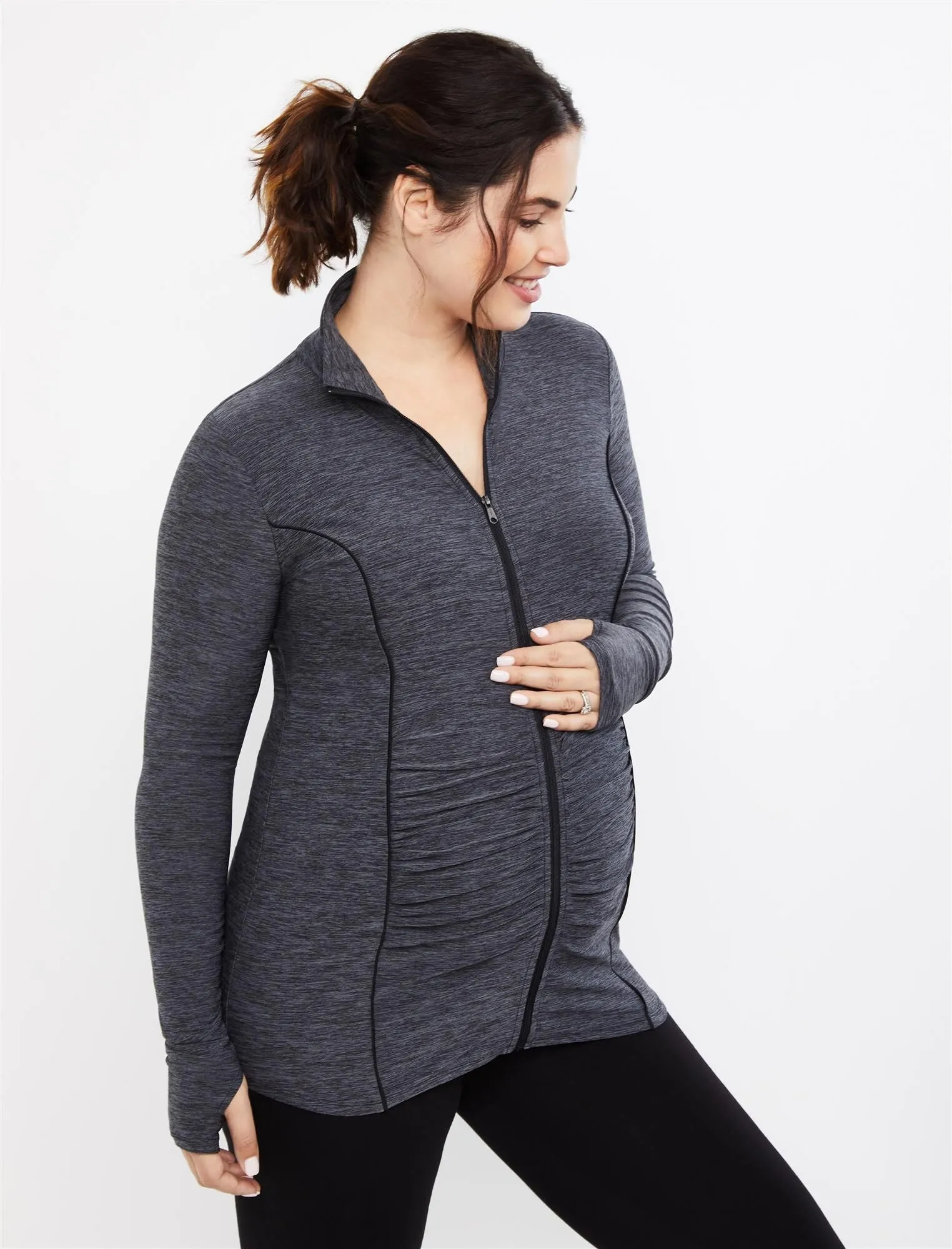 Zip Front Maternity Active Jacket in Grey Spacedye